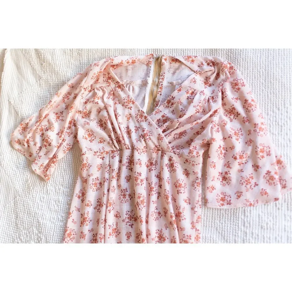 Vintage 70s Maxi Barkcloth Dress Handmade Retro Mod SMALL FLAW - Picture 3 of 10